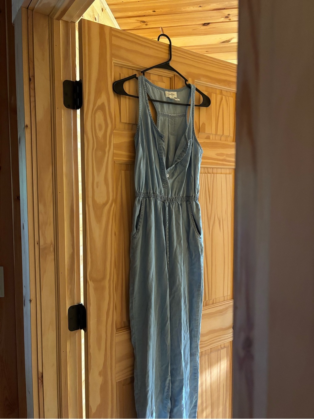 Jessica Simpson Womens Blue Lyocell Denim Jumpsuit Sleeveless Button Size S